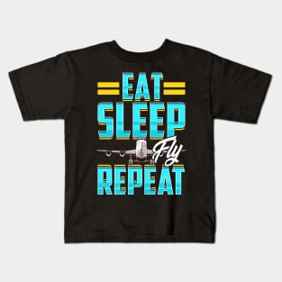 Eat Sleep Fly Repeat Airplane Pilot Aviation Pun Kids T-Shirt